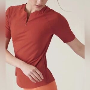 Athleta Rust Red Short Sleeve Zip Front Active Top – Size Large